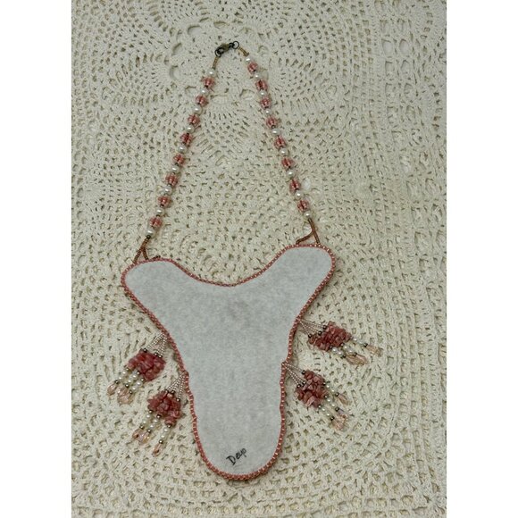 Handmade Bohemian Beaded Statement Necklace With Pink & White Beads - Picture 3 of 6